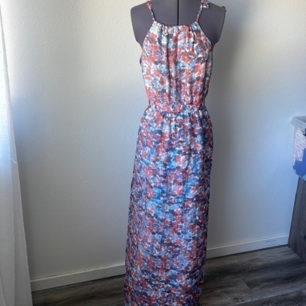 Marc New York dress floral coral blue white halter style size 10